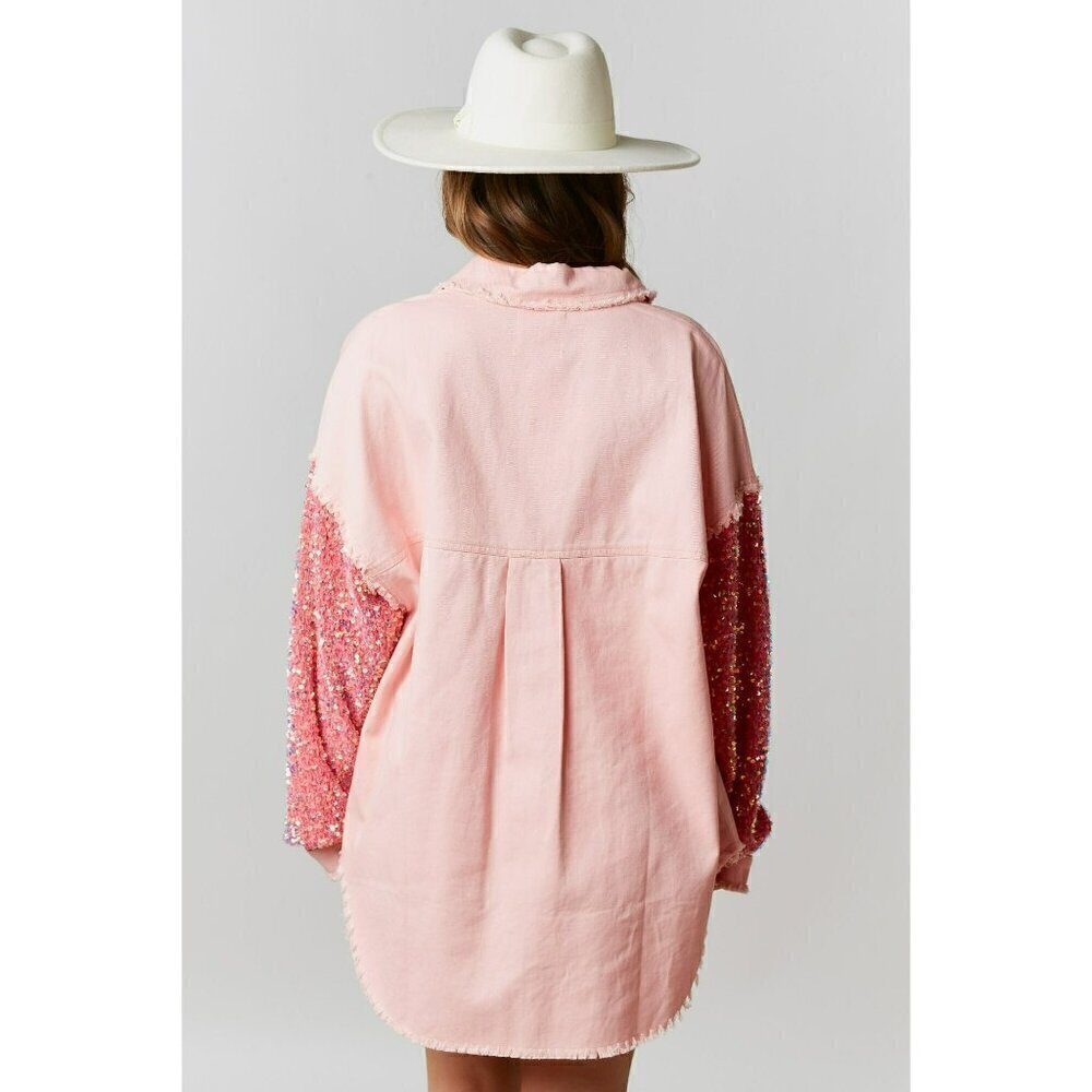 Georgia Peach Oversized Twill and Sequin Shacket in Peach - Picture 5 of 6